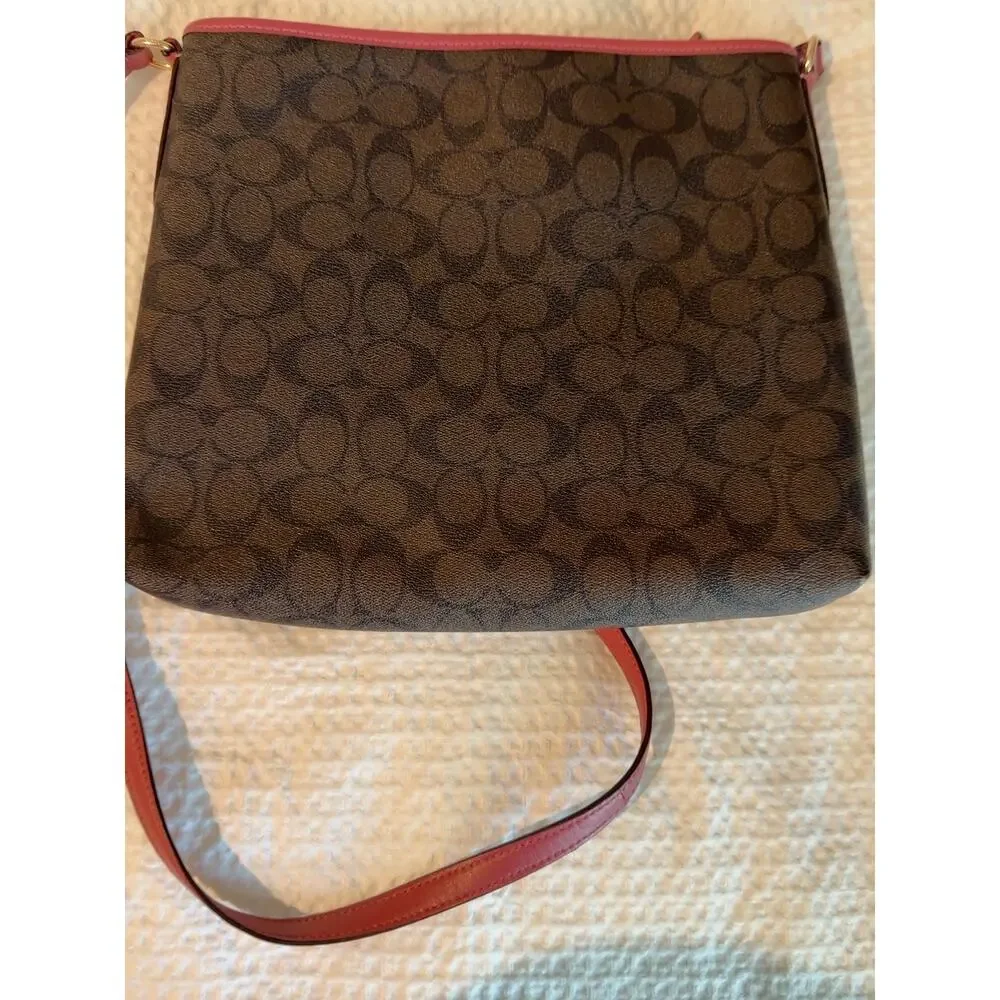 Coach Signature File Crossbody Bag Brown Pink